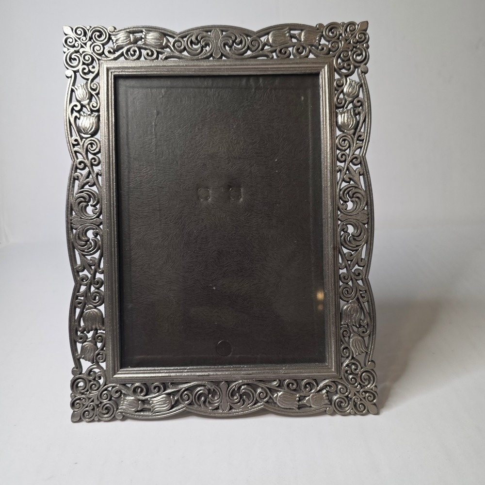 Vintage Style Silver Metal Floral Filigree 5x7 Photo Frame Ornate Scrollwork